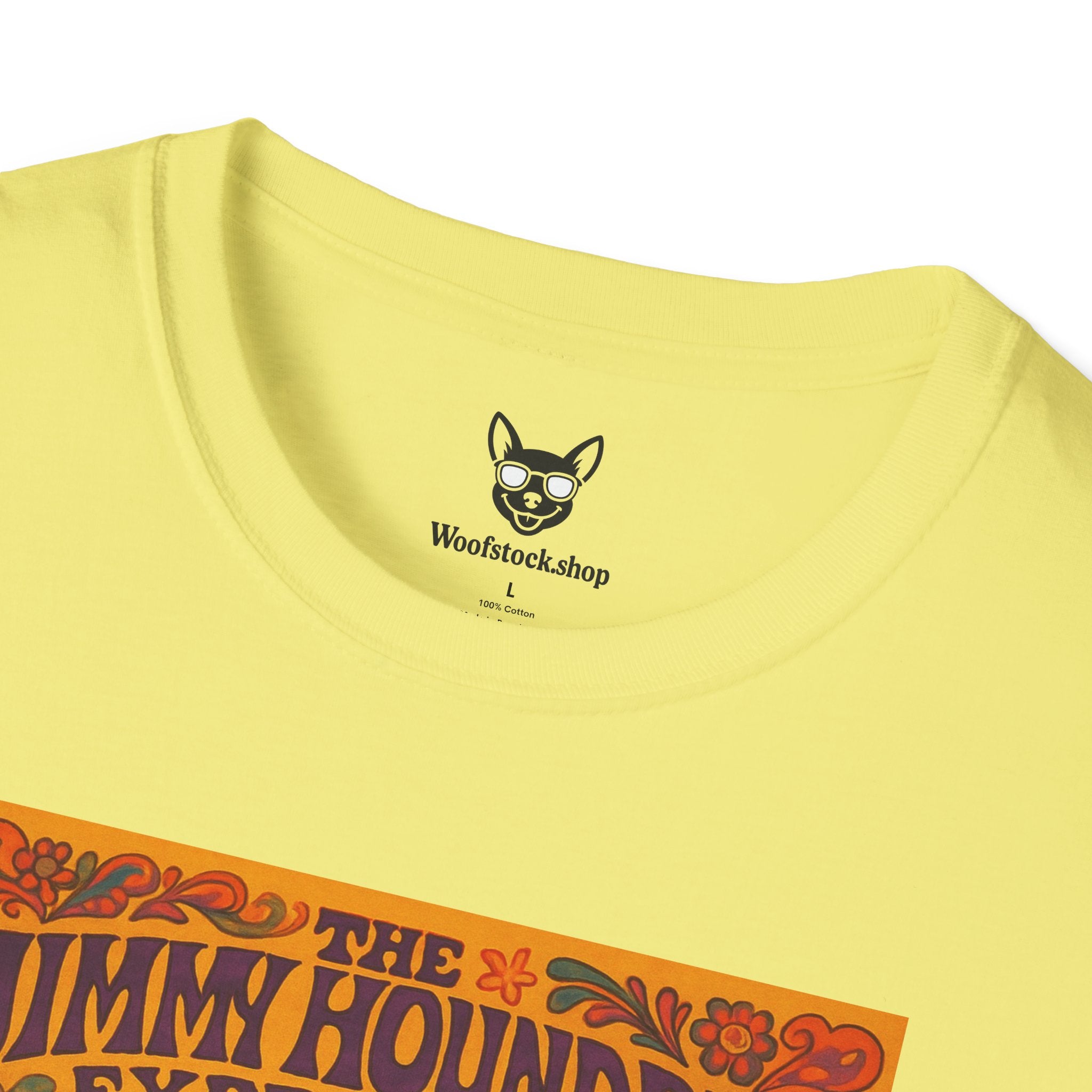 Jimi Hendrix Concert Poster Dog Parody Unisex Softstyle T-Shirt -- Funny Rock Tee for Music and Dog Lovers